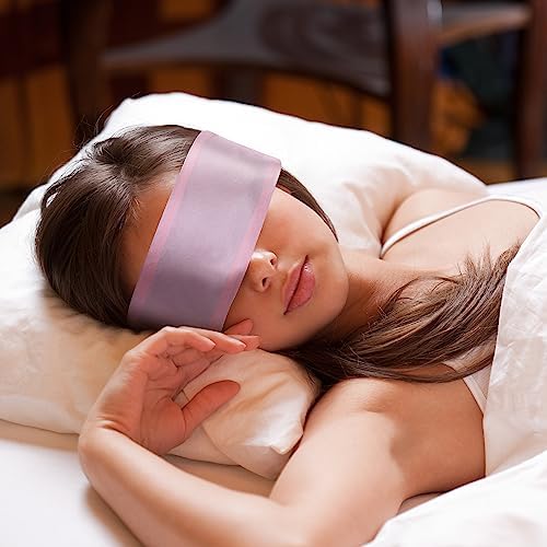 FRESHME Satin Sleep Eye Mask - Comfortable Eye Blindfold for Sleeping Women Men Valentine's Day Gift Soft Adjustable Breathable Eye Mask Side Sleeper Night Travel Pure Black and Pink 160cm/63in - Image 3