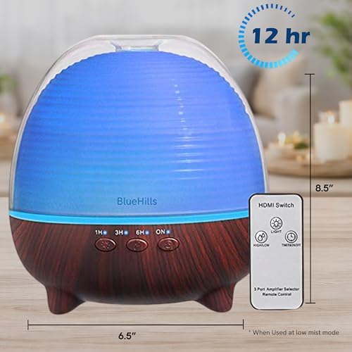 BlueHills 1000 ML Essential Oil Diffuser Humidifier Remote Large Dark Wood - Image 4