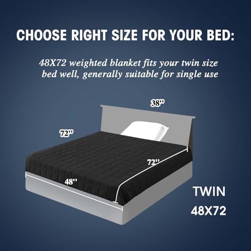 yescool Weighted Blanket for Adults (12 lbs, 48" x 72", Black) Cooling Heavy Blanket for Sleeping Perfect for 110-130 lbs, Twin Size Breathable Blanket with Premium Glass Bead, Machine Washable - Image 2