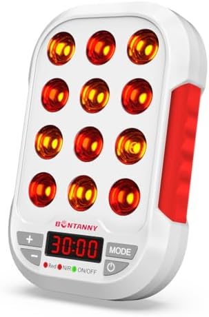 BONTANNY Portable Red Light Therapy, 630/660/810/830/850nm 5 Wavelengths Mini Handheld Red Near Infrared Light, 12 Triple Chip Clinical Grade LEDs, Rechargeable, Travel Case, Timer, for Body, BO-60 by BONTANNY