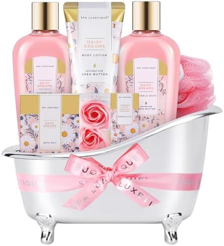 Self Care Gifts for Women, Spa Luxetique 8pcs Daisy Bath and Body Gift Baskets for Her, Bath Set with Bubble Bath, Lotion, Christmas Gifts for Mom - Image 6