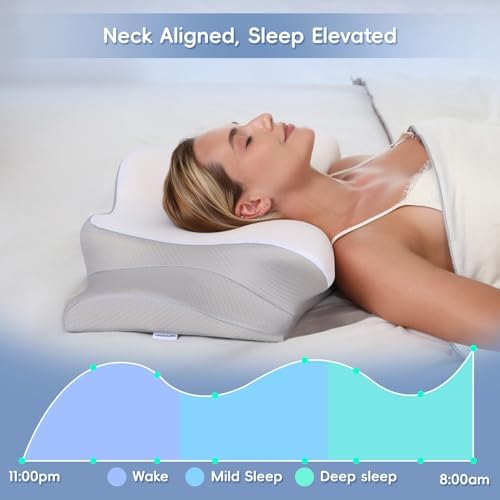 Cervical Neck Pillow, Memory Foam Pillows for Neck and Shoulder Pain Relief, 2 Heights Ergonomic Pillow with Breathable Ice Silk Cover, Neck Support Pillow for Side Sleepers White - Image 7