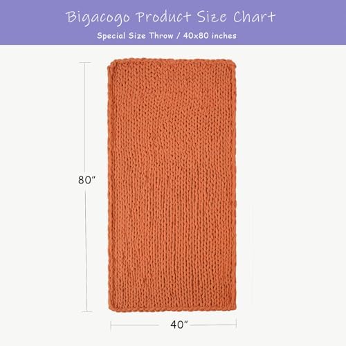 Bigacogo Chunky Knit Throw Blanket for Couch, 40x80 inches, Terracotta - Image 2