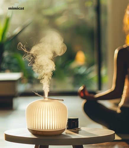 mimicat Whisper-Quiet Glass Essential Oil Diffuser for Bedroom – Aromatherapy for Restful Sleep, Auto Shut-Off, 8H/18H Runtime, 230ML, Wood Base - Image 6