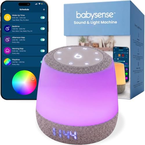 Babysense Baby Sound Machine with Night Light for Sleeping - Smart Portable Nursery White Noise Machine for Babies & Kids, Free App, No Subscription, 28 Sounds, Ok-to-Wake Alarm Clock, Sleep Timer by MostAwardedBabyMonitorBrand