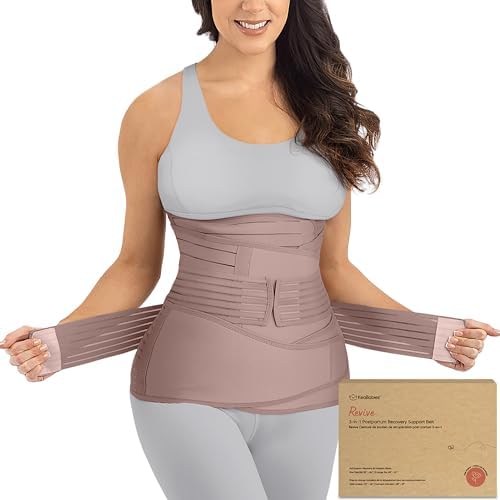 3 in 1 Postpartum Belly Support Recovery Wrap Band (Dusty Plum, M/L) by KeaBabies