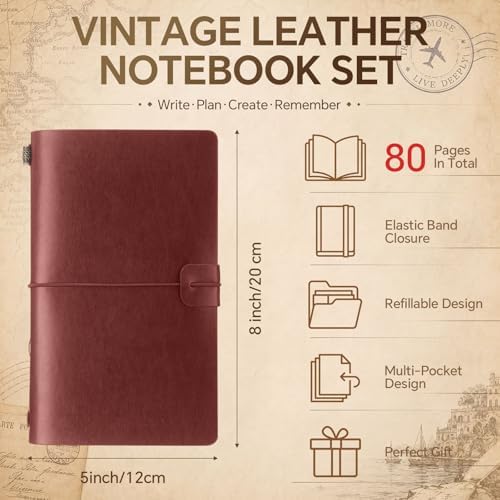 Sabary 8 Pcs Standard Size Refillable Leather Journal Bulk, Deep Color - Image 2
