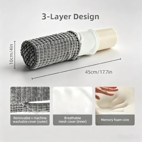 Cervical Pillow for Neck Pain, Memory Foam Neck Roll – Grey - Image 7