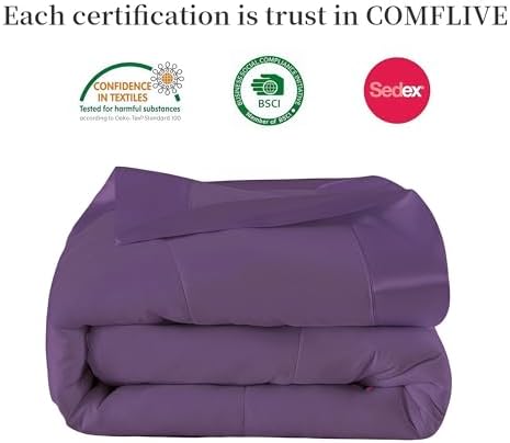 COMFLIVE Queen Down Alternative Blanket - Lightweight Satin Trim, Purple - Image 6