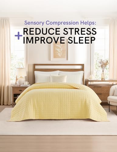 YnM King Size Weighted Blanket for Adults (88x104 Inches, 40 Pounds, Pastel Yellow), Exclusive Smallest Compartments, Heavy Bed Blanket for Two Persons of 240~390lbs on Queen or King Bed - Image 2