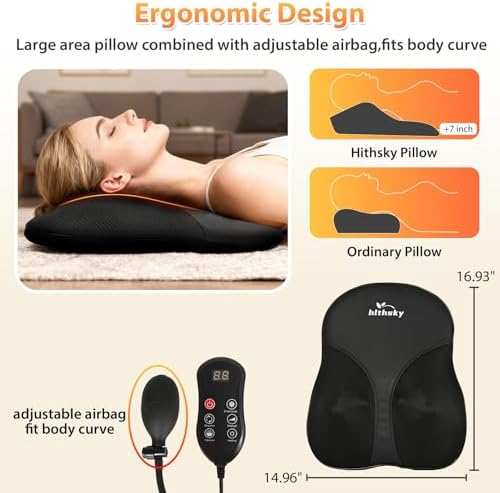 Shiatsu Back and Neck Massager for Pain Relief Deep Tissue, 3D Kneading Lower Back Massager Pillow with Vibration Airbag for Back Neck Shoulder and Legs, Gifts for Mom,Dad,Women - Image 4