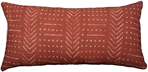 Trade Star Decorative Lumbar Mudcloth Pillow Cover Handmade Throw Pillow Cover Pillow Shams Handwoven Pillow Case 100% Cotton Pillow Cover for Bed Decor Living Room (Rust Snow 12X24 INCHES) by TradeStar