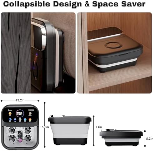 Foot Spa Electric Rotary Massage, with Touchscreen Pro Color Display, Collapsible Foot Bath with Heat, Bubble,Remote Control, Temp Control, and 24 Motorized Shiatsu Massage Balls (Black) - Image 7