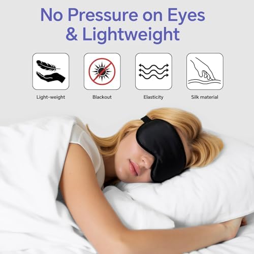 Silk Flat Sleep Eye Mask for Men Women, Non-3D, Black & Pink - Image 4