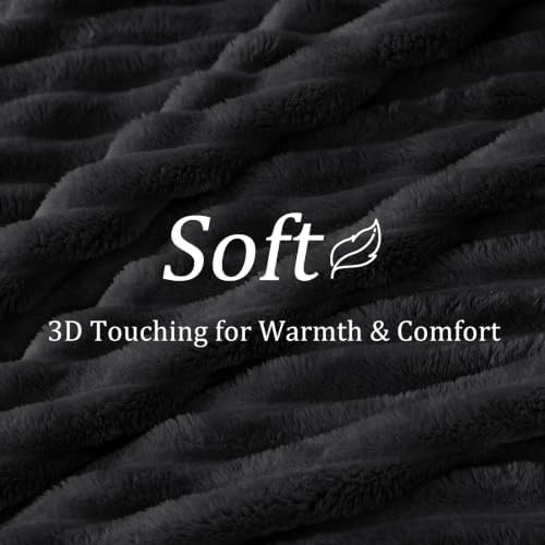 BEDELITE Ribbed Twin Blanket for Couch & Bed, Black, 66"x90" - Image 4