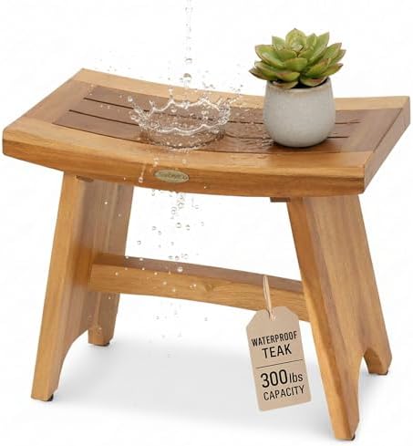 EcoDecors Serenity 24-Inch Teak Shower Stool, Non-Slip, 250 lb by EcoDecors