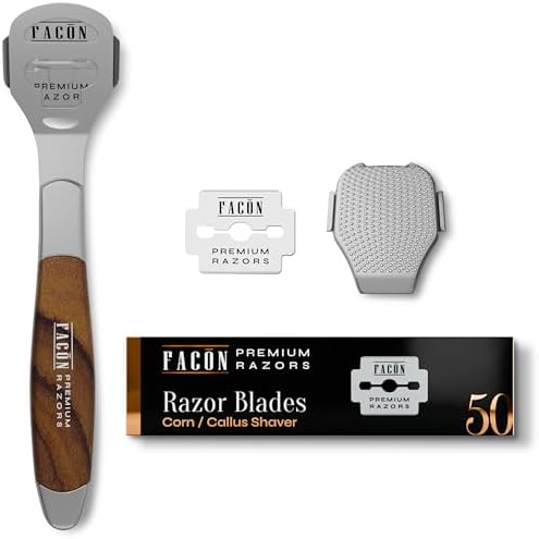 Facón Professional Callus Shaver Remover with 50 Blades, Pedicure Razor for Feet & Hands, Foot Razor for Callus Removal, Callus Blade Remover, Corn Shaver, Surgical Grade Premium Stainless Steel Tool by Fac%C3%B3n