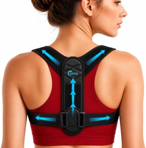 Posture Corrector for Women and Men - Back Brace for Rounded Shoulders & Upper Back Support - Breathable Shoulder Brace for Computer Work&Desk Job,Invisible Under Clothes, Large(Chest Size 33-50") by GROKIE