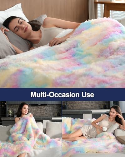 Pawque Faux Fur Sherpa Fleece Throw Blanket Twin Size 60x80 inches Rainbow - Image 5