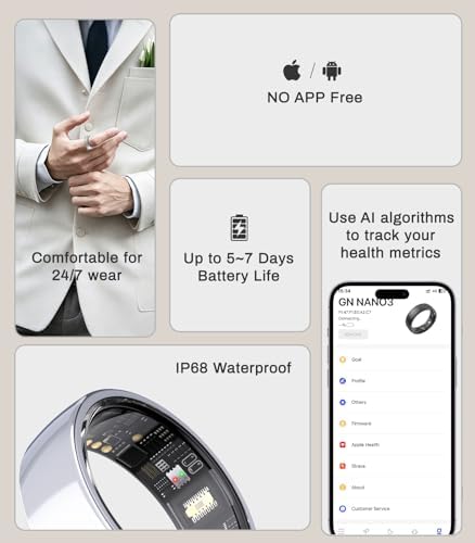 AI Smart Ring for Women Men, Health Fitness Tracker Ring with AI Health Analysis, Heart Rate Blood Oxygen Sleep Monitor, IP68 Waterproof Activity Tracker, No APP Fee (Silver, 14#) - Image 4
