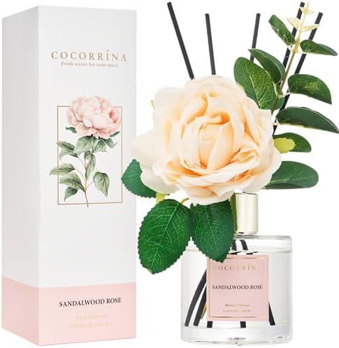 Cocorrina Reed Diffuser Set, Flower Reed Diffuser Sandalwood Rose 6.7 oz, Scented Diffuser with Sticks Home Fragrance Essential Oil for Bathroom Shelf Decor, Living Room, Large Room, 1pack - Image 2