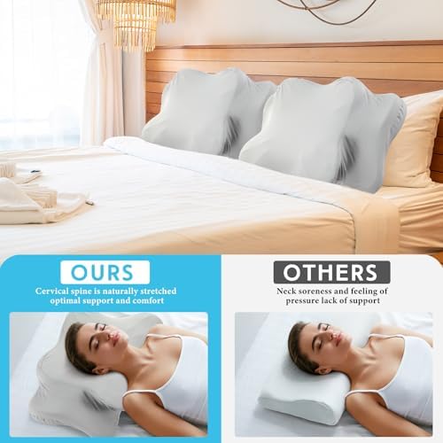 Hahafelt 2 Pcs Cooling Cervical Pillowcase with Zipper (Only Pillowcase) Ergonomic Cervical Neck Pillow Cover Breathable Cool Pillow Case for Side Back Stomach Sleepers(Gray,Queen Size) - Image 5