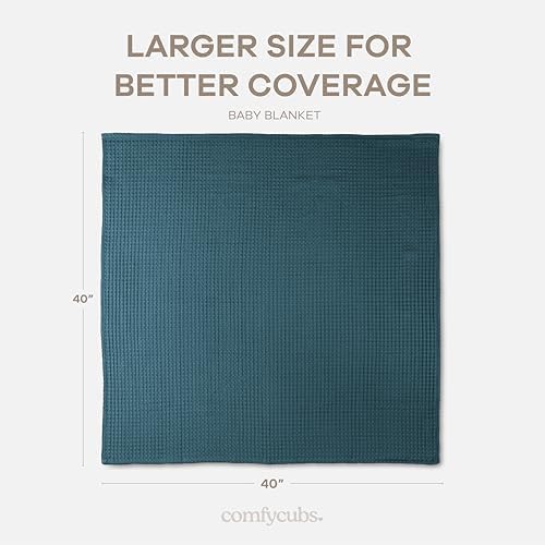 Comfy Cubs Waffle Weave Baby Blanket - 40” x 40” Cotton Blanket with Textured Design - Lightweight Swaddle for Bed, Crib, Stroller, or Couch - Soft and Cozy Cover for Toddlers, Boys & Girls - Neptune - Image 4