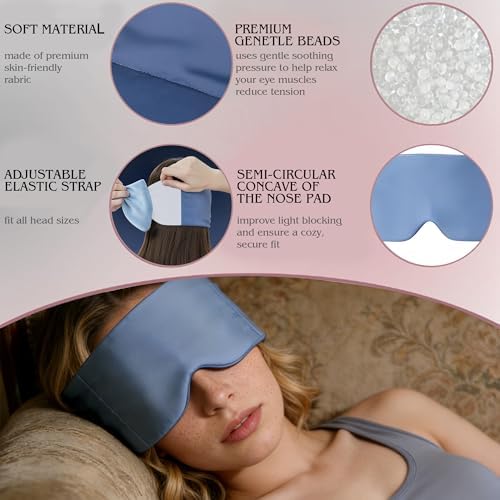 Weighted Sleep Mask for Side Sleepers, 100% Blackout Eye Mask for Sleeping with Adjustable Strap, Dual-Sided Cooling Silk & Warm Cotton Blindfold, Zero Pressure Eye Cover for Travel, Nap & Yoga - Image 3