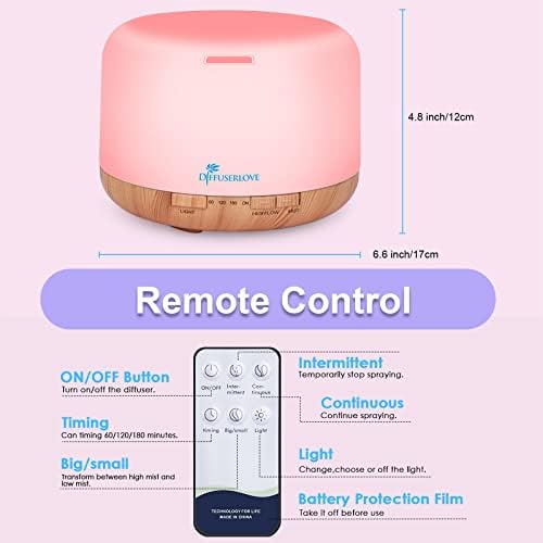 Diffuserlove Diffuser Essential Oil Diffusers 500ML Remote Control Aroma Diffuser Cool Mist Aromatherapy Diffuser with Mute Design, Timer and Auto Shut-Off for Office Living Room Yellow - Image 2