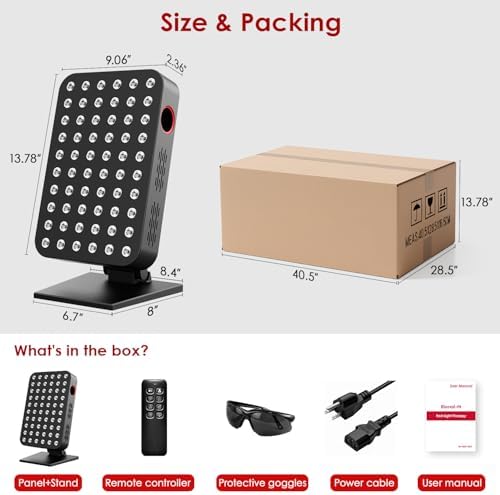 Red Light Therapy Panel 300W 60pcs Dual-Chip 4 Bands LED Light Therapy Red Infrared Blue Green 660nm 850nm 455nm 528nm, High Irradiance, Touch Screen Controller, Ideal for Body, Face, Skincare, Sleep - Image 6