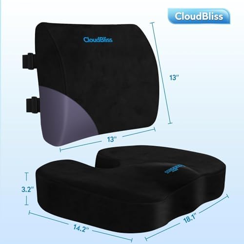 CloudBliss Ergonomic Seat Cushion & Lumbar Support Pillow Set, Black,Large - Image 5
