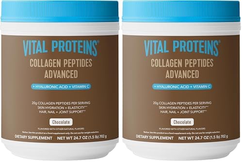 Vital Proteins Collagen Peptides Advanced, Hydrolyzed Peptides with Hyaluronic Acid and Vitamin C - Chocolate Flavor Powder, 24.7oz (Pack of 2) by VitalProteins