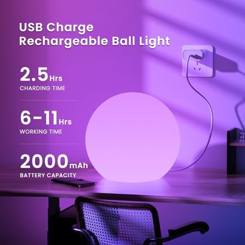 LOFTEK Pool LED Light Ball, 12-inch Rechargeable Sphere Orb Lamp w/Remote - Image 5