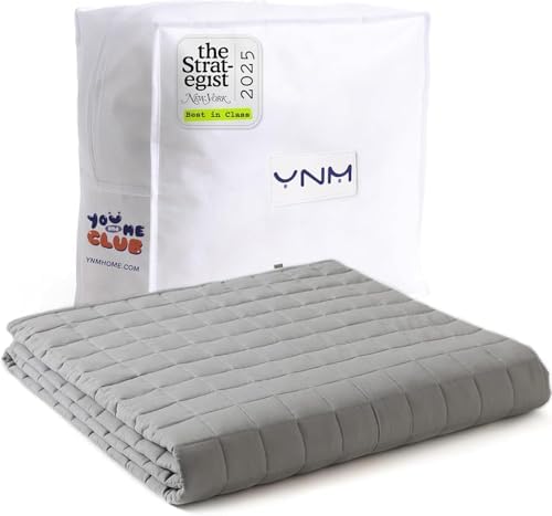 YnM Oeko-Tex Certified Premium 60 x 80 Inch 20 Pound Cotton Calming Heavy Weighted Blanket with Glass Beads for Queen and King Beds, Light Grey by YNM