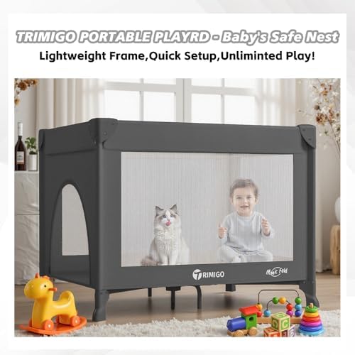 Portable Baby Playard& Playpen with Mattress, Travel Crib, Black - Image 2