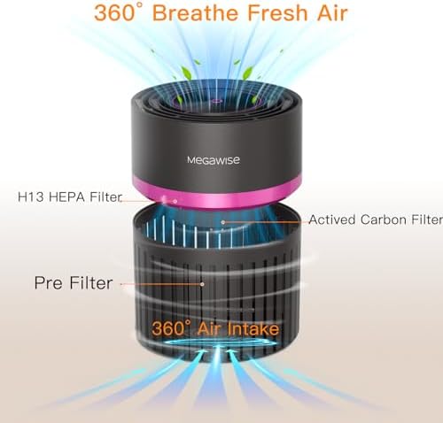 MEGAWISE H13 HEPA Air Purifier, 3-Stage, 24dB Sleep Mode, Black - Image 4