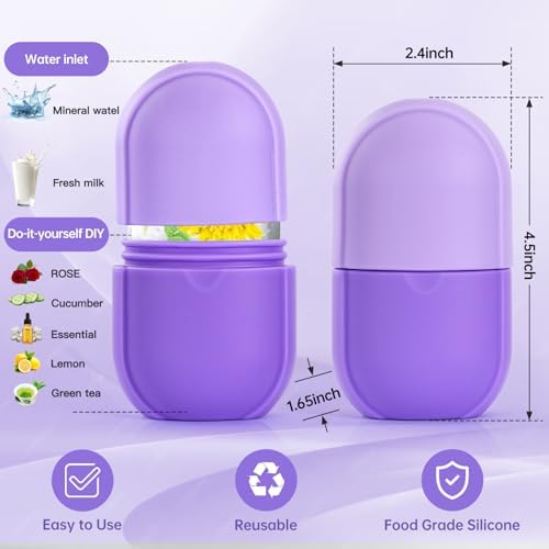 Ice Roller for Face and Eye, Facial Beauty Ice Roller Skin Care Tools, Ice Facial Cube, Gua Sha Face Massage, Silicone Ice Mold y (Purple) - Image 3