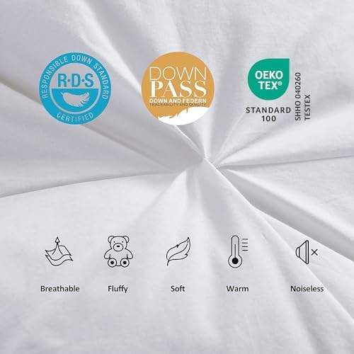 Luxurious All-Season Goose Down Feather Fiber Comforter Oversize Queen Duvet Insert (98x98), Exquisite Pinch Pleat Design- White, Premium Baffle Box, 100% Egyptian Cotton Cover, 70 oz. Fill Weight - Image 5