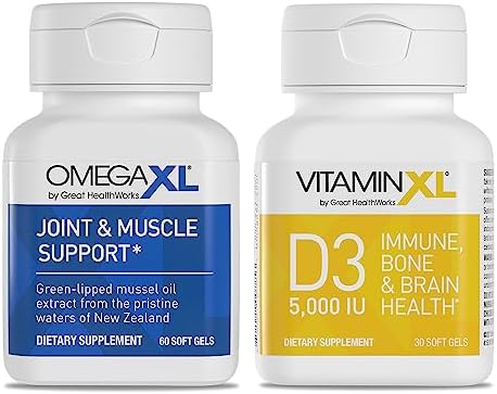 OmegaXL Joint Support 60 Soft Gels & VitaminXL D3 5000 IU 30 Count by GreatHealthWorks