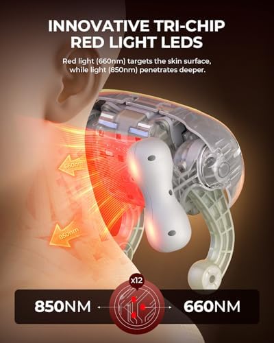 CooCoCo Red Light Neck Massager with Heat, 6D Shiatsu, 660nm & 850nm - Image 2