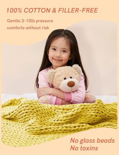 YnM Cooling Weighted Blanket, 100% Cotton Handmade Chunky Knitted Blanket, Weighted Lap, Breathable Heavy Blankets, Machine Washable Throw for Sleep or Home Decor (Yellow Lemon, 25x35 Inch, 3lbs) - Image 3