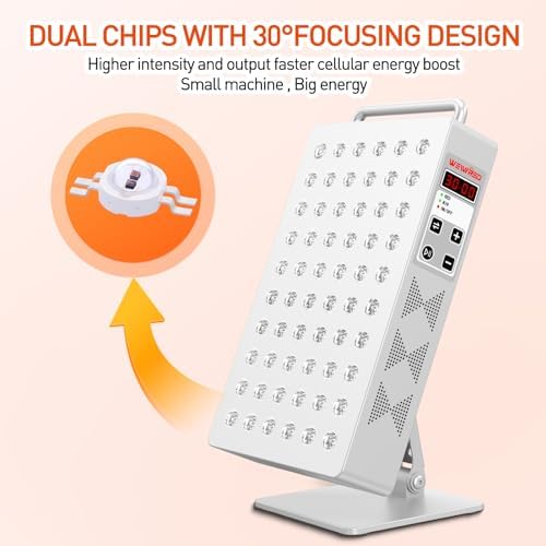 Red Light Therapy Panel 5 Wavelength 60 Dual Chip LEDs 630+660+810+830+850nm Red and Near Infrared Lamp Therapy Device 100W with Timer & Stand for Body Pain Relief Face Skin Health Sleep White - Image 6