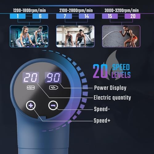 cotsoco Massage Gun Deep Tissue, Muscle Massage Gun Back Massager for Pain Relief, 20 Speeds Handheld Electric Massager Tool with Silent Brushless Motor, Suitable for Gym Office Home Travel - Image 3