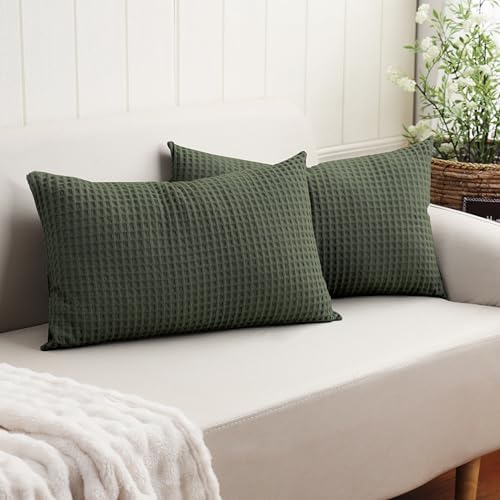 100% Egyptian Cotton 600 TC Waffle Weave Lumbar Pillow Covers 2 Pack by ZaizaiHome