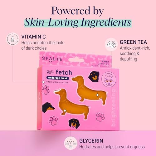 SpaLife So Fetch Hydrogel Under Eye Patches for Dark Circles | Dachshund Under Eye Patches for Puffy Eyes | Weiner Dog Undereye Bags and Puffiness Removal | Boo Basket Stuffers | 8 Pairs - Image 3