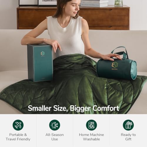 Weighted Lap Blanket for Adults, 7 lbs 41" x 53", Leaf Pattern, Olive Green - Image 4