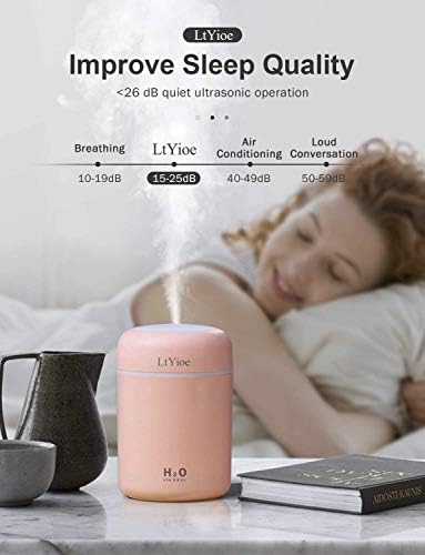 LtYioe Colorful Cool Mini Humidifier, USB Personal Desktop Humidifier for Car, Office Room, Bedroom,etc. Auto Shut-Off, 2 Mist Modes, Super Quiet. (Pink) - Image 5