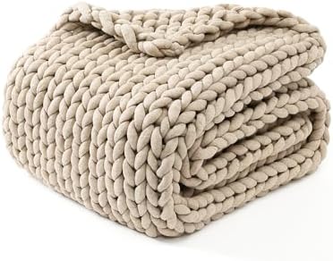 YnM Chunky Throw Blanket, Medium-Weight, Hand Knitted, Skin Friendly, Ventilated and Breathable, Machine Washable, Home Décor Piece for Couch, Sofa and Bed (Beige, 60x80 Inch) by YNM