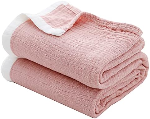 SE SOFTEXLY Muslin Throw Blanket, 4-Layer Dyed Yarn, 50”x60”, Coral Pink by DefineCozyHealthyLife