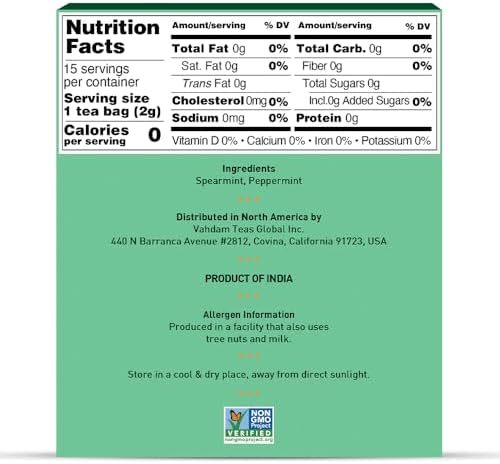 VAHDAM, Pure Mint Herbal Tea (15 Pyramid Tea Bags) Caffeine Free | Blend of Spearmint & Peppermint - Sweet & Minty | Resealable Ziplock Pouch - Image 2